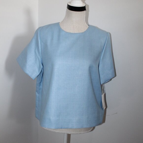 NWT Lisa Marie Fernandez Blue Short Sleeve Button Back Blouse Top 1 2/4 XS - Picture 1 of 6